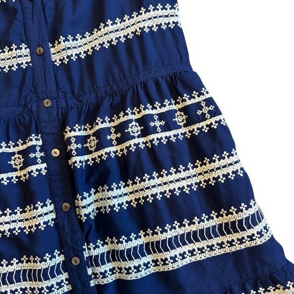 Roller Rabbit Sleeveless Navy Dress Embroidered Tiered Button-Down Size Medium - Picture 5 of 11